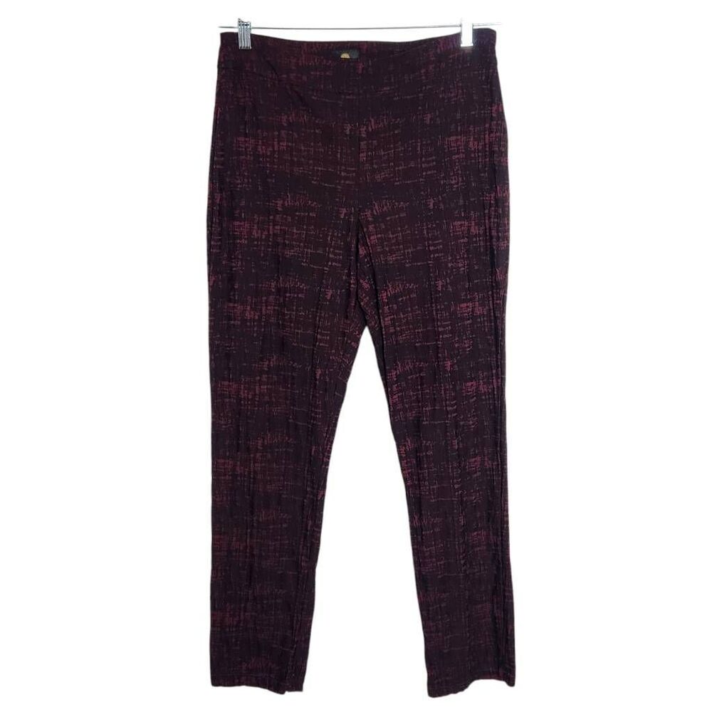 JM Collection Black and Burgundy Pull-on Ankle Pants Size Medium Red Print Pants